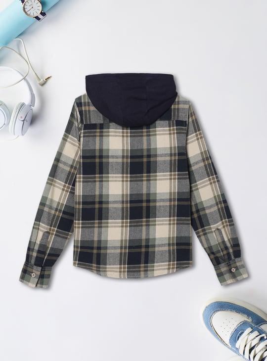 Boys Checked Flannel Hooded Shirt