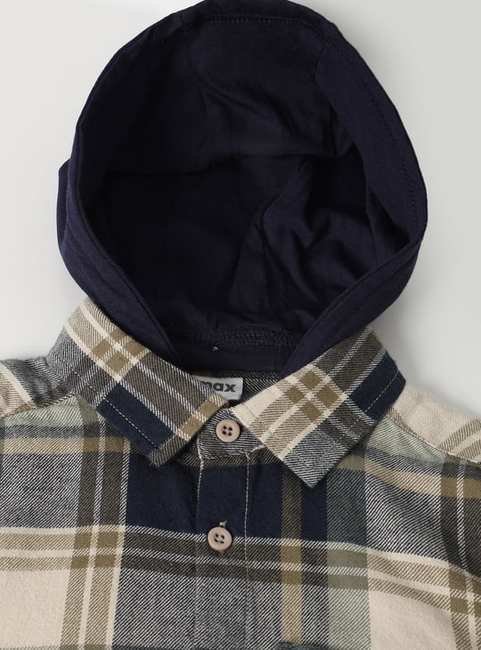 Boys Checked Flannel Hooded Shirt