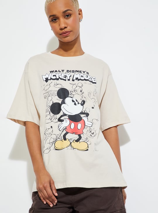 ALAYA F X URB_N Women Mickey Print Oversized T-shirt
