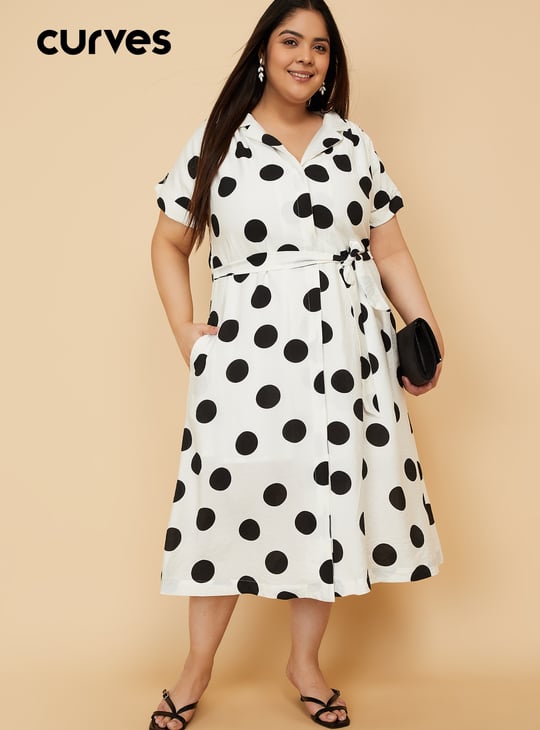 Women Polka Dots Shirt Dress