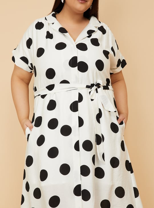 Women Polka Dots Shirt Dress