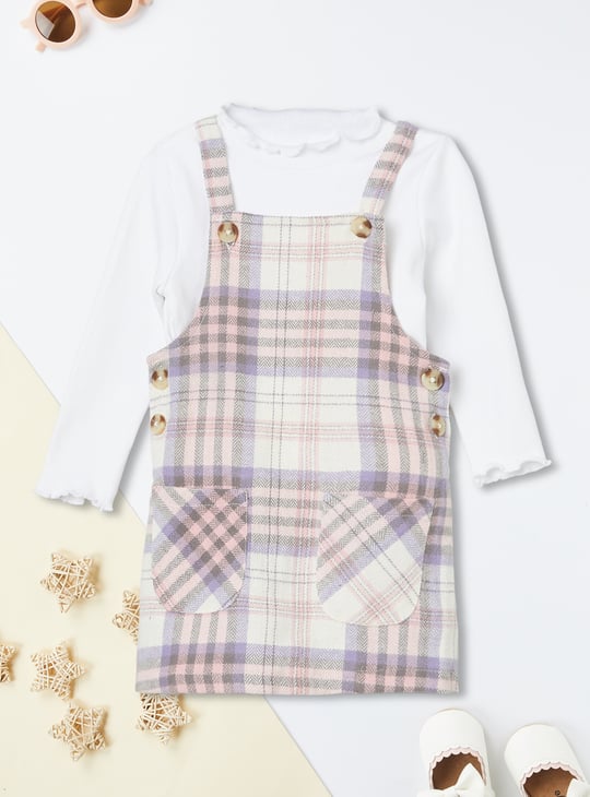 Girls Flannel Checked Pinafore Dress with Top