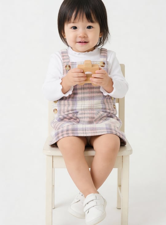 Girls Flannel Checked Pinafore Dress with Top