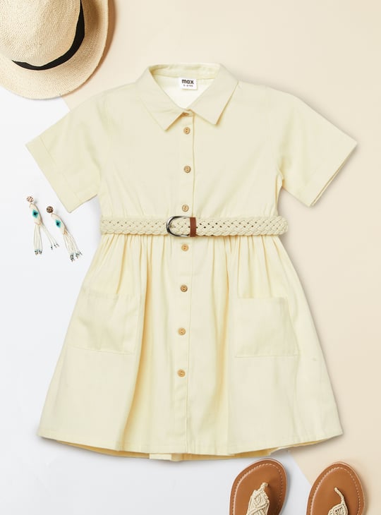 Girls Solid Shirt Dress with Belt