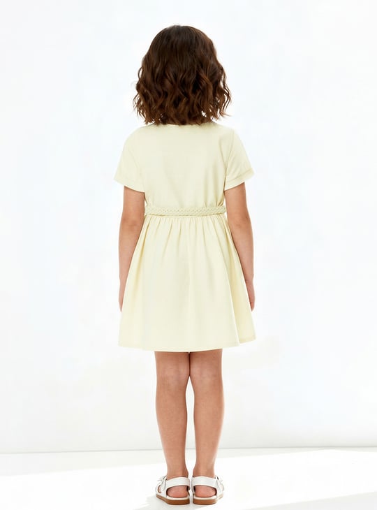 Girls Solid Shirt Dress with Belt