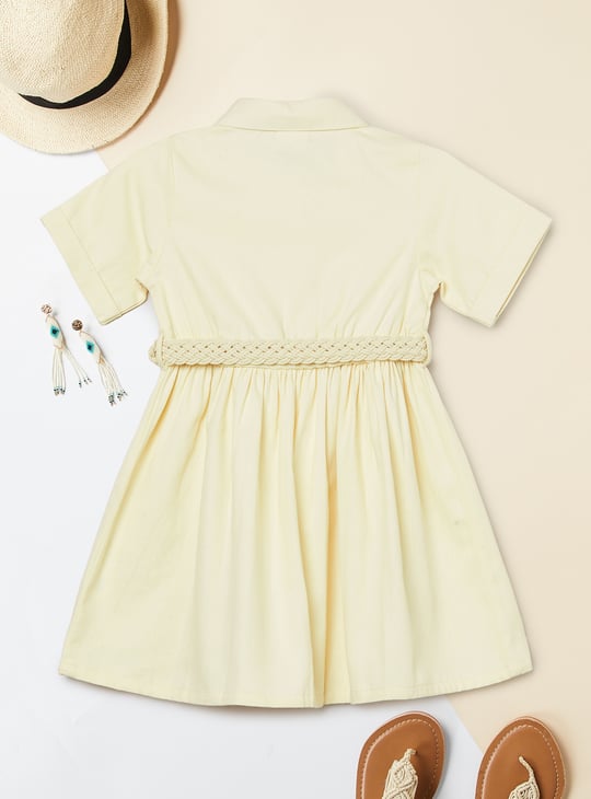 Girls Solid Shirt Dress with Belt
