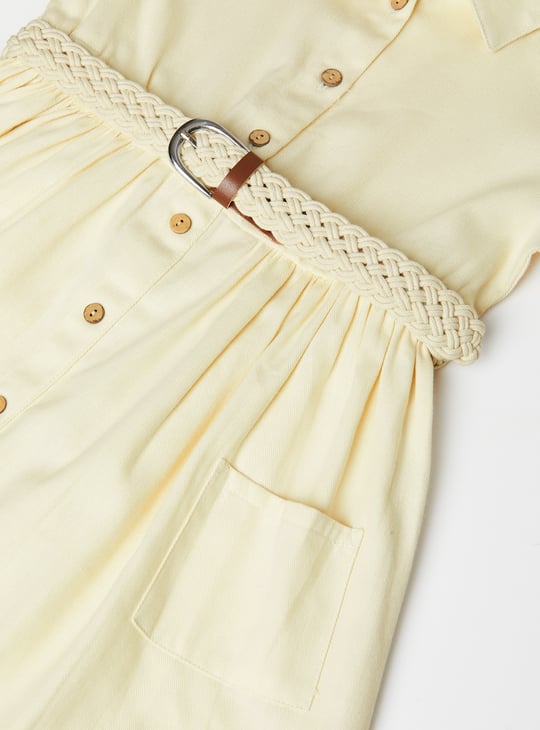 Girls Solid Shirt Dress with Belt