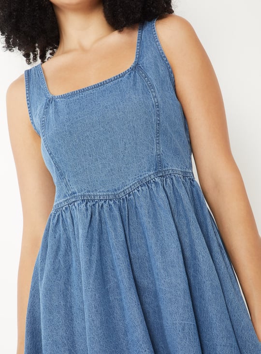 Women Washed Fit & Flare Denim Dress