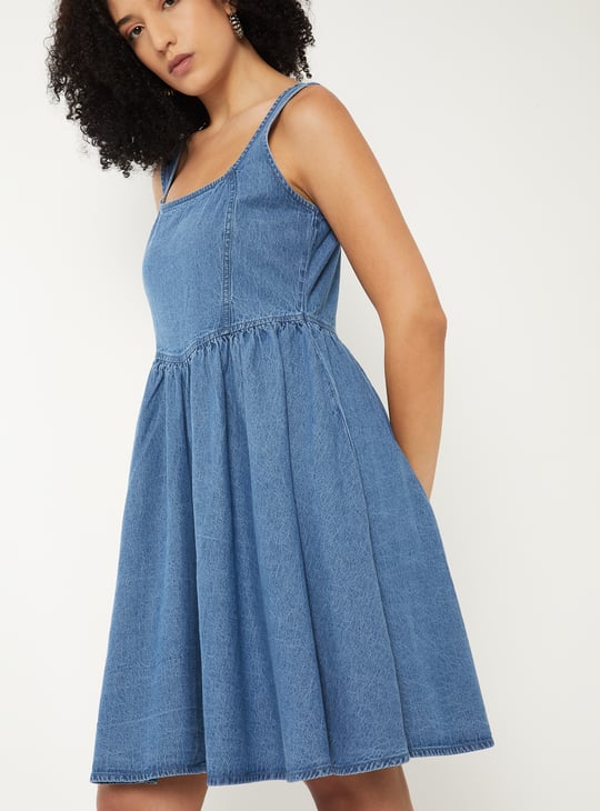 Women Washed Fit & Flare Denim Dress