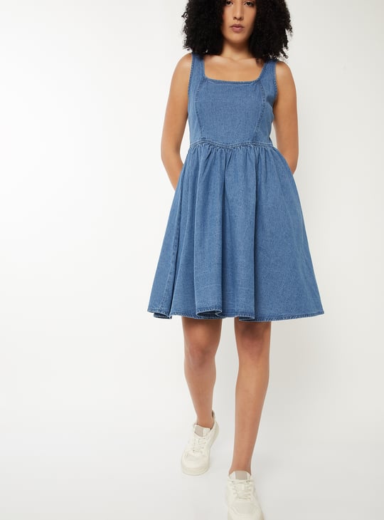 Women Washed Fit & Flare Denim Dress