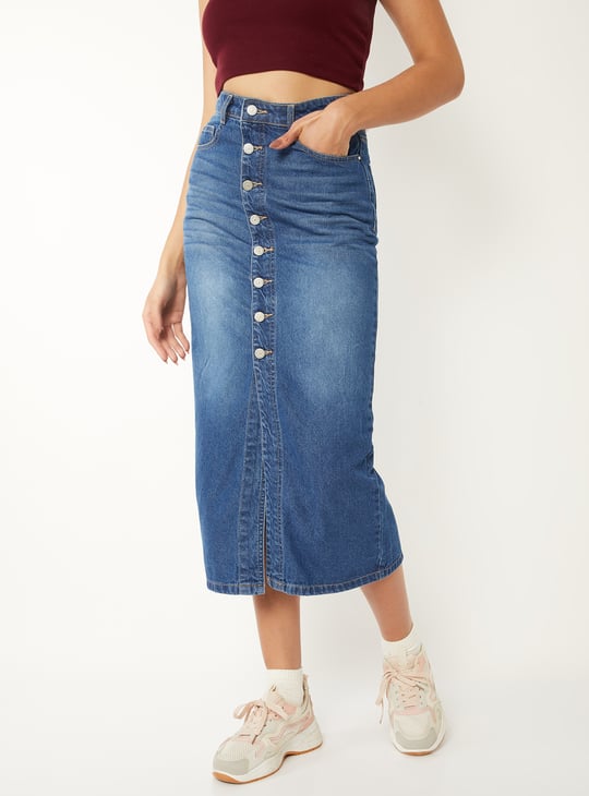 Women Washed Denim Skirt