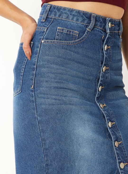 Women Washed Denim Skirt