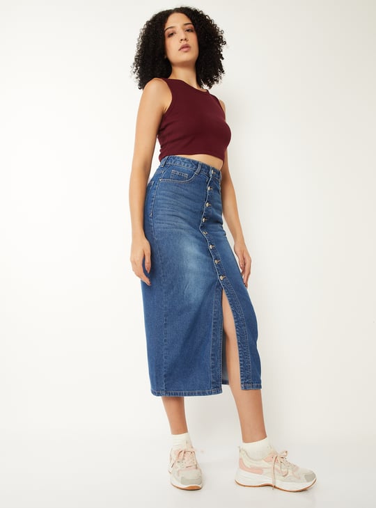 Women Washed Denim Skirt