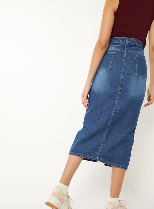 Women Washed Denim Skirt