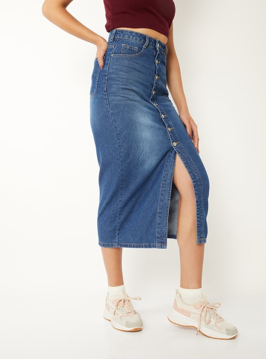 Women Washed Denim Skirt