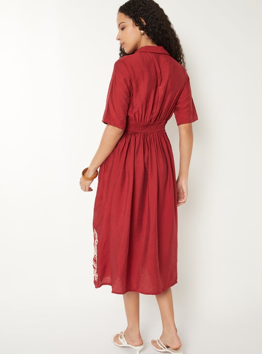 kalki red dress Wine Satin Embroidered High Slit Draped Gown With Side Trail