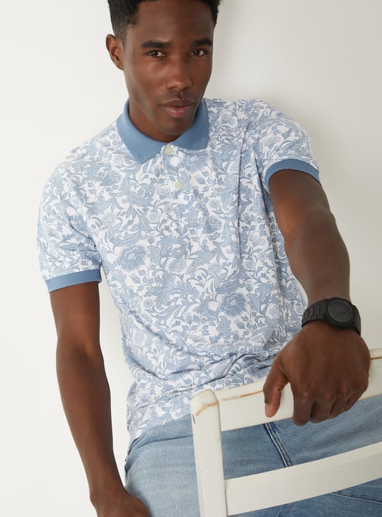 Men Floral Print Polo T-shirt