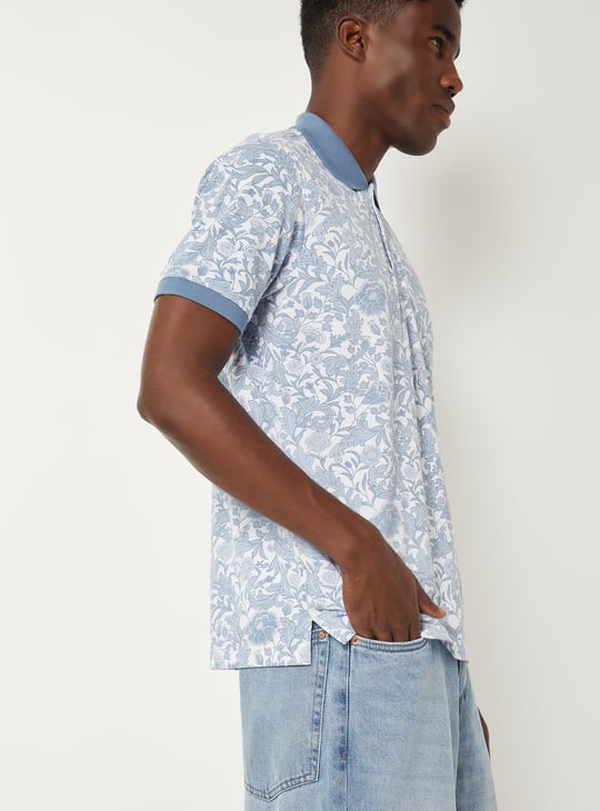 Men Floral Print Polo T-shirt