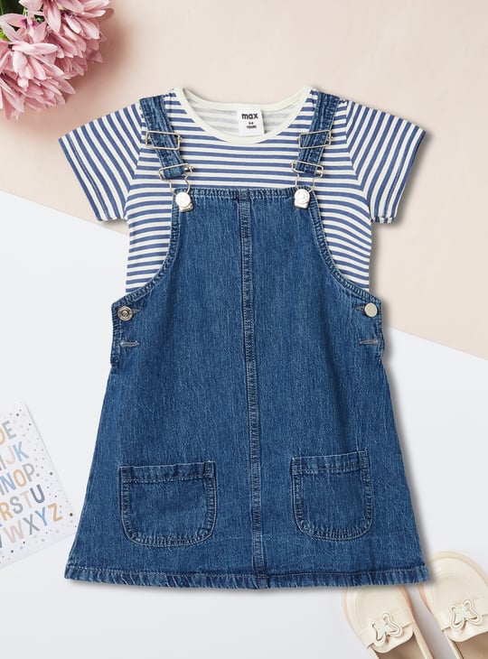 Girls Denim Pinafore Dress with T-shirt