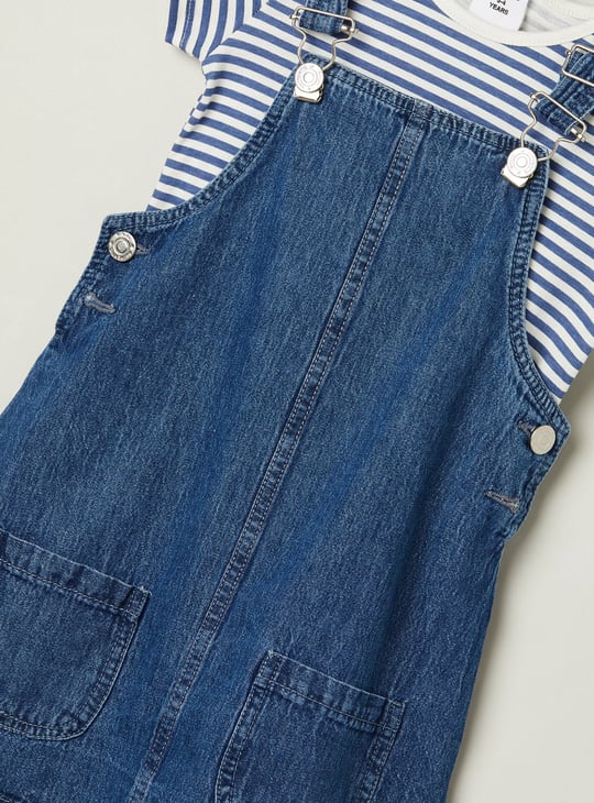 Girls Denim Pinafore Dress with T-shirt