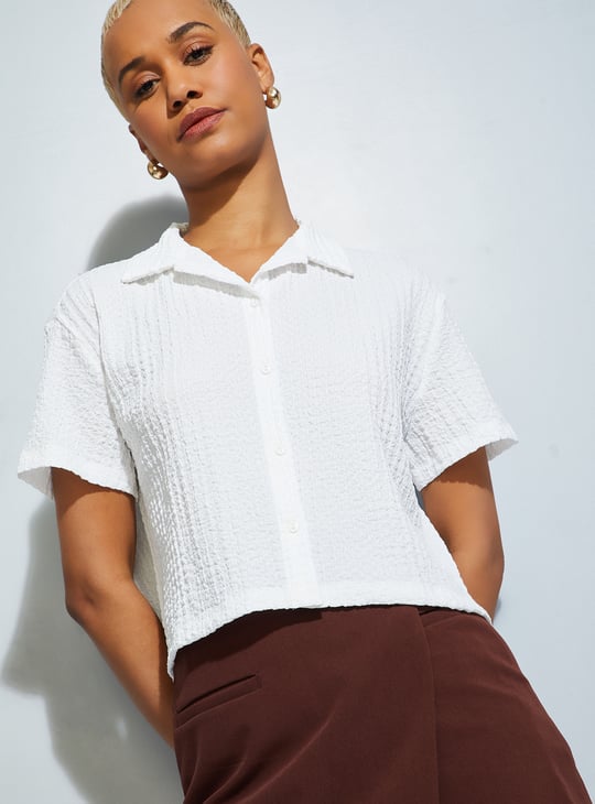 ALAYA F x URB_N Women Textured Boxy Fit Crop Shirt