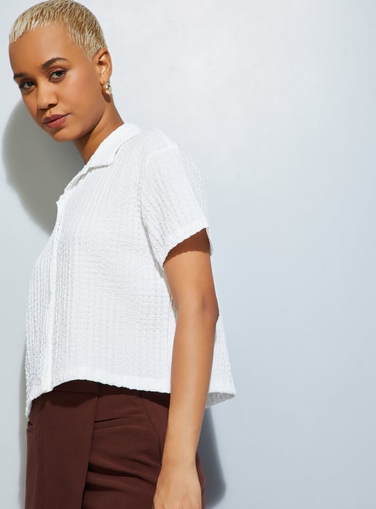 ALAYA F x URB_N Women Textured Boxy Fit Crop Shirt