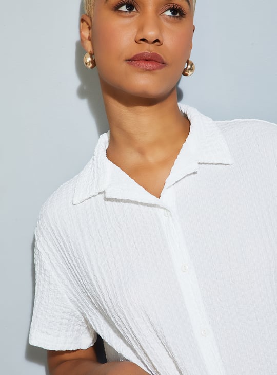 ALAYA F x URB_N Women Textured Boxy Fit Crop Shirt