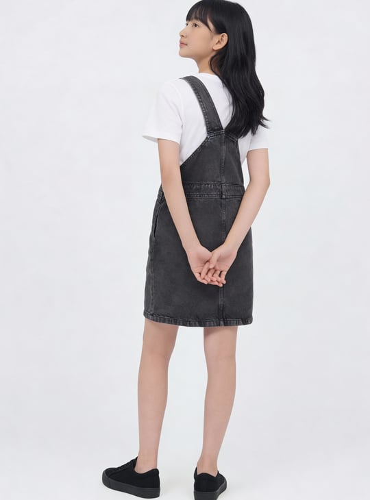 Girls Washed Dungaree Dress with T-shirt