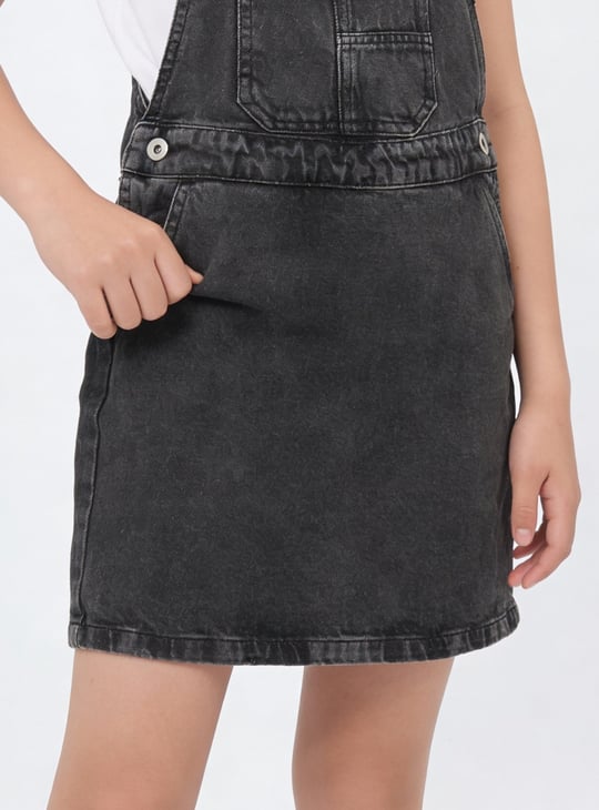 Girls Washed Dungaree Dress with T-shirt