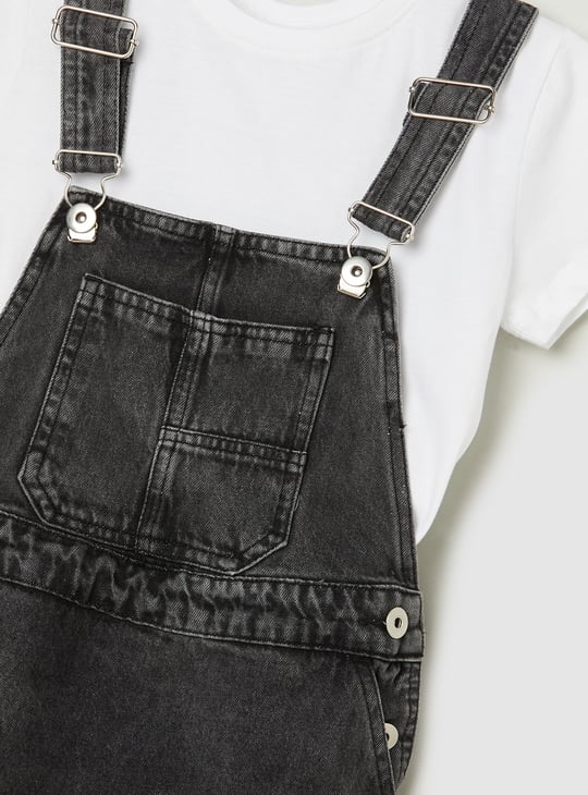 Girls Washed Dungaree Dress with T-shirt