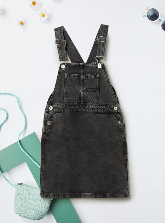 Girls Washed Dungaree Dress with T-shirt