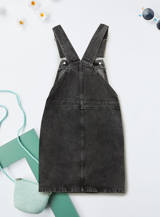 Girls Washed Dungaree Dress with T-shirt