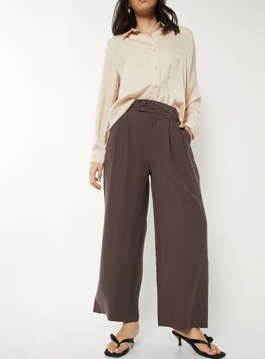 Women Solid Pleated Trousers