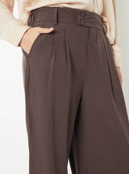 Women Solid Pleated Trousers