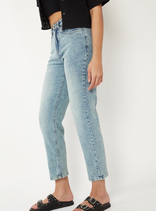 Women Washed Slim Straight Jeans