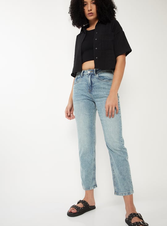 Women Washed Slim Straight Jeans