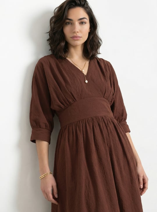 Women Textured A-line Midi Dress