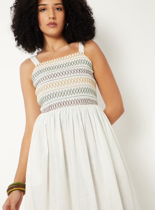 Women Smocked A-line Midi Dress