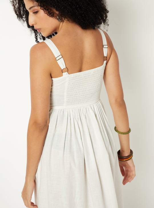 Women Smocked A-line Midi Dress