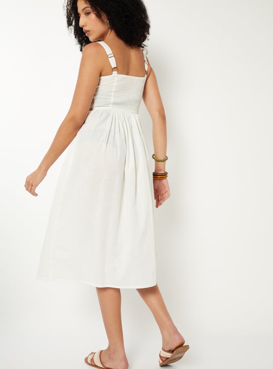 Women Smocked A-line Midi Dress