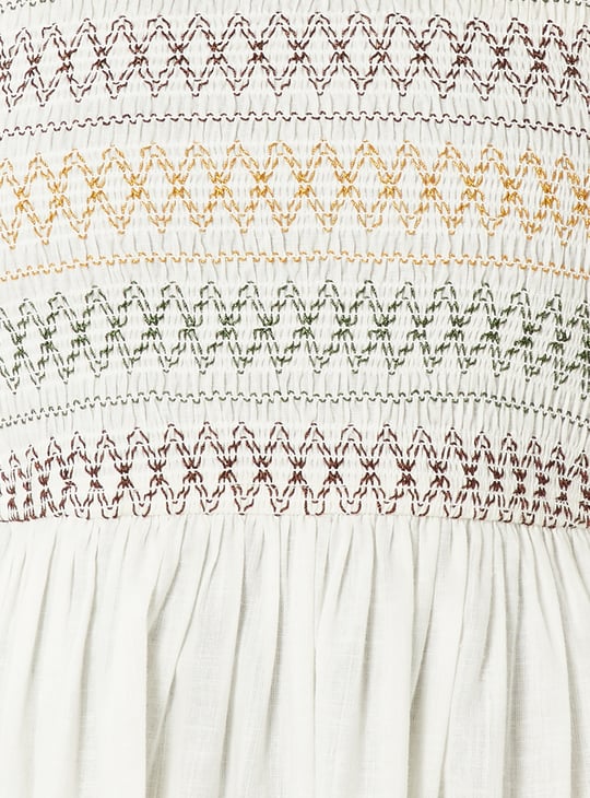 Women Smocked A-line Midi Dress