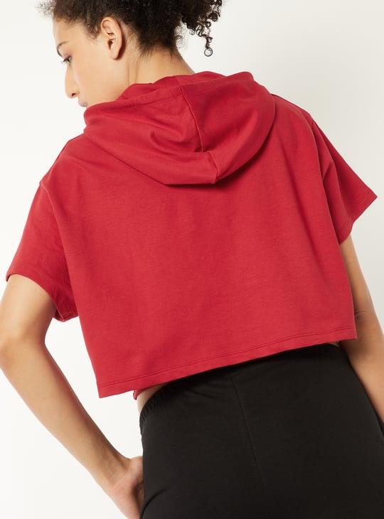 Women Printed Hooded Boxy Fit Sports T-shirt with Camisole