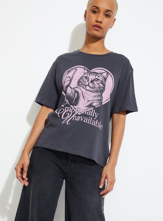 ALAYA F X URB_N Women Printed Relaxed Fit T-shirt