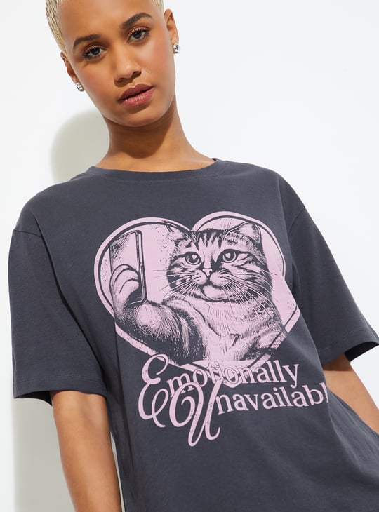 ALAYA F X URB_N Women Printed Relaxed Fit T-shirt