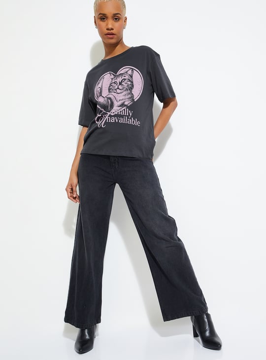 ALAYA F X URB_N Women Printed Relaxed Fit T-shirt