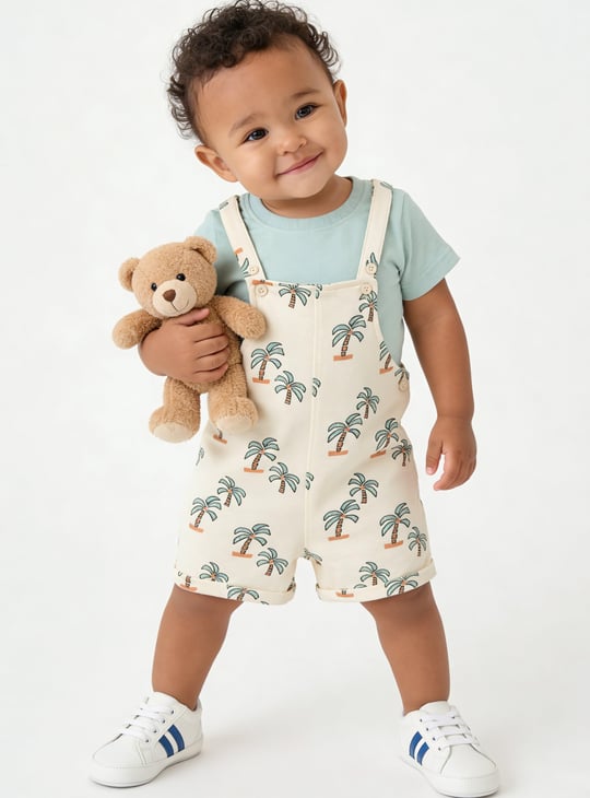 Boys Printed Dungaree with T-shirt