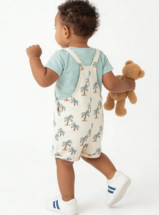 Boys Printed Dungaree with T-shirt