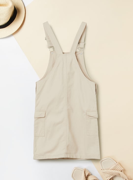 Girls Solid Pinafore Dress with T-shirt