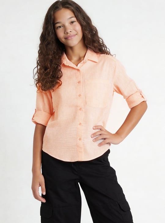 Girls Striped Oversized Shirt with T-shirt