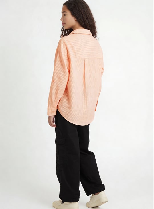 Girls Striped Oversized Shirt with T-shirt